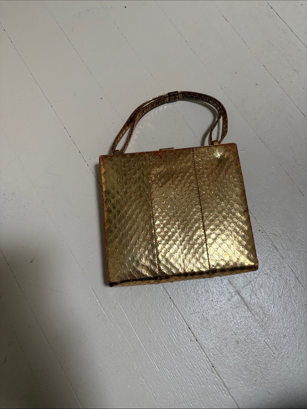 Structured Metallic Gold Mini Top-Handle Bag
